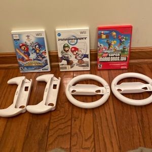 Wii Game Set with White Racing Wheels
